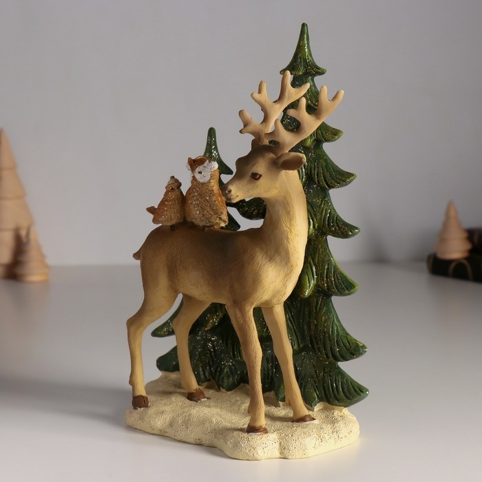 Сувенир полистоун Сувенир полистоун "Оленёнок с птичками у ёлочек" 14х8х20 см