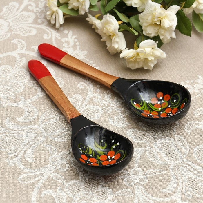 Ложка «Чернушка», салатная, 6×21, хохлома Ложка «Чернушка», салатная, 6×21, хохлома