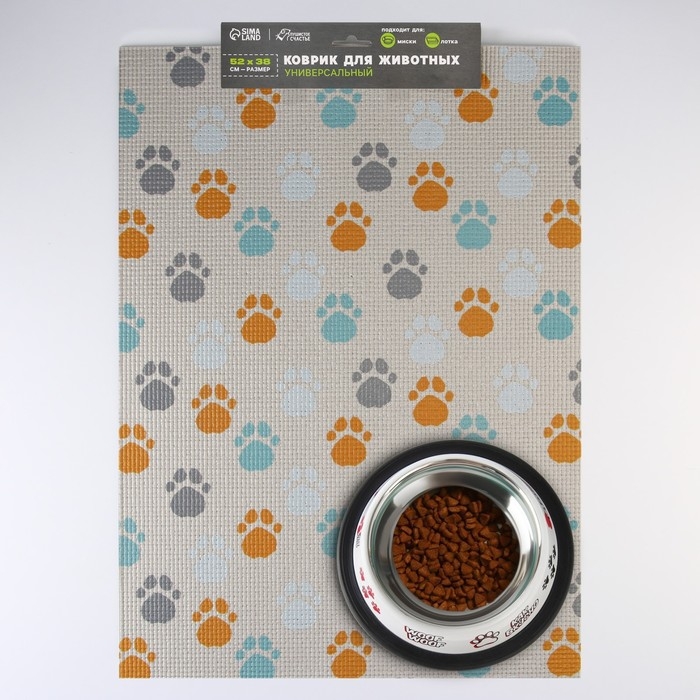 Коврик под миску «Лапки светлые», 52х38х0,3см Коврик под миску «Лапки светлые», 52х38х0,3см