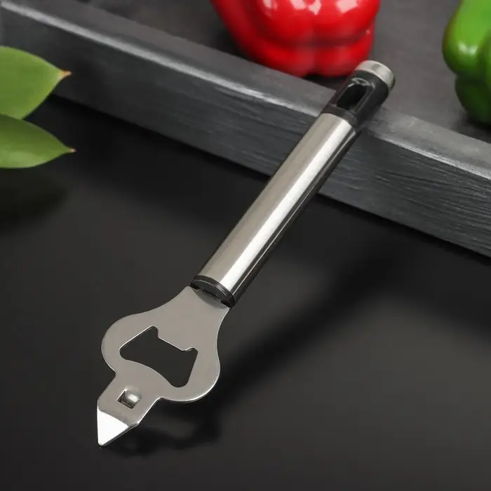 Открывашка Доляна Fargo, 18,5×4,5×2 см, нержавеющая сталь, цвет чёрный, серебряный