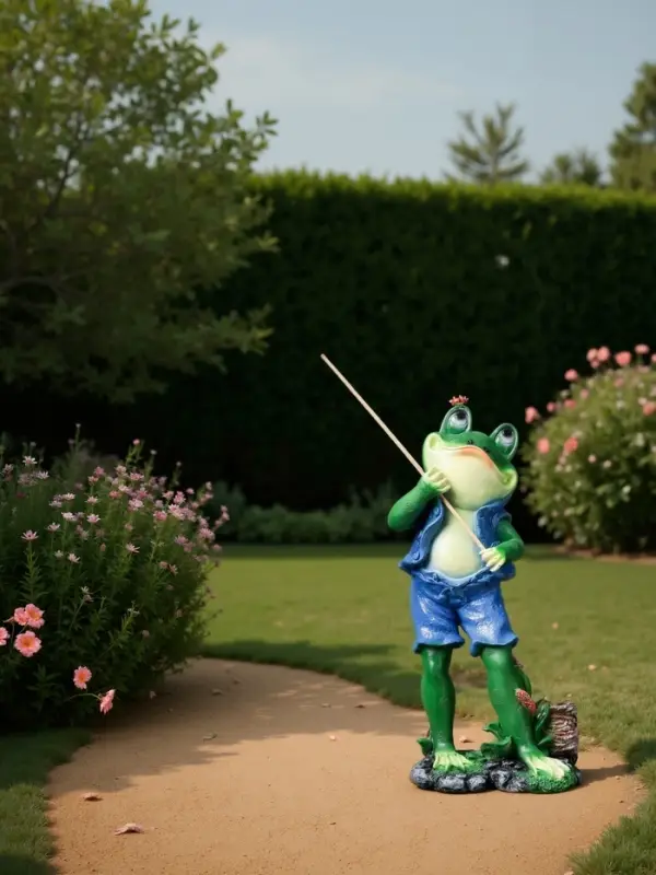 Садовая фигура из полистоуна &laquo;Лягушонок рыбак&raquo;, 40&times;12&times;18 см