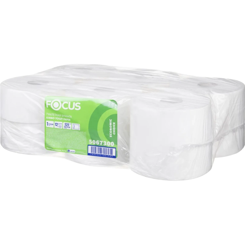 Бумага туалетная д/дисп Focus Eco Jumbo 1сл белая 525м 12рул/уп_5067300