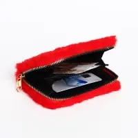 Кошелёк маленький, пушистый, на молнии, красный