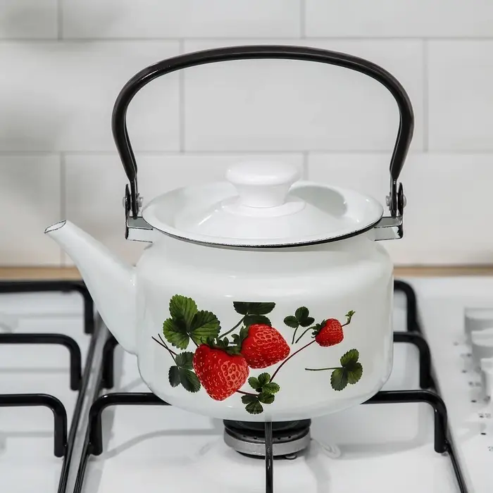 Чайник, 1.5 л, эмалированная сталь, деколь МИКС, белый