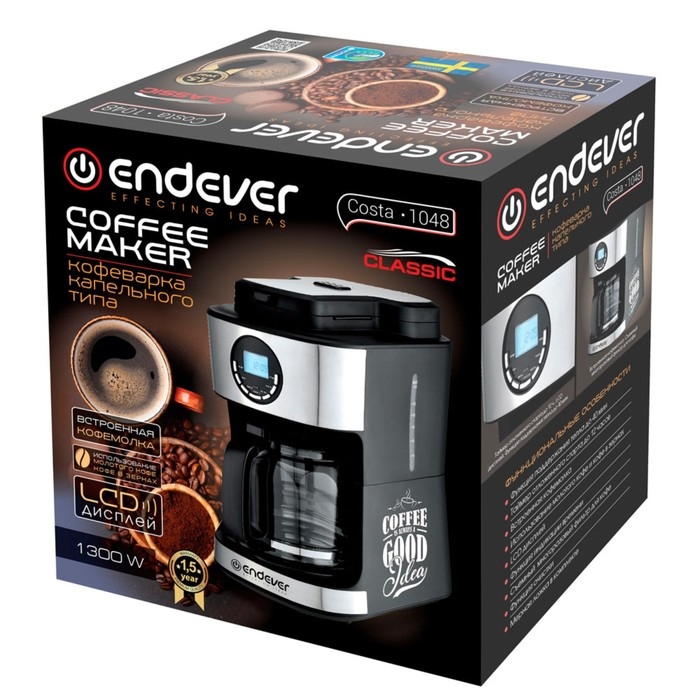 Кофеварка Endever Costa-1048, капельная, 1300 Вт, 1.8 л, чёрно-серая Кофеварка Endever Costa-1048, капельная, 1300 Вт, 1.8 л, чёрно-серая