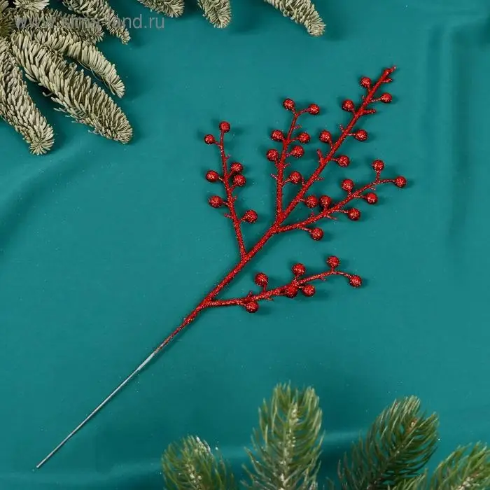 Декор блеск &laquo;Веточка с шариками&raquo;, 12&times;25 см, МИКС