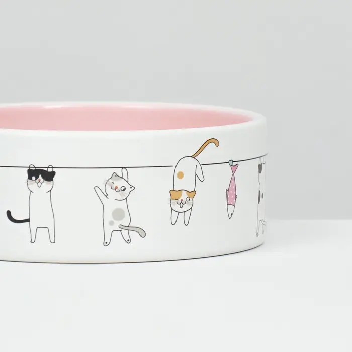 Миска &laquo;Весёлые котики&raquo;, 300 мл 12.5&times;4.5 см, керамика, бежевая, белая