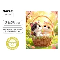 Алмазная мозаика &laquo;Котики в корзинке&raquo; 21&times;25 см, с мольбертом