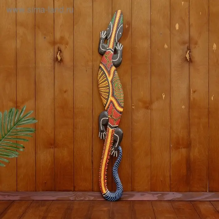 Панно настенное дерево  Панно настенное дерево "Геккон расписной" 100 см МИКС