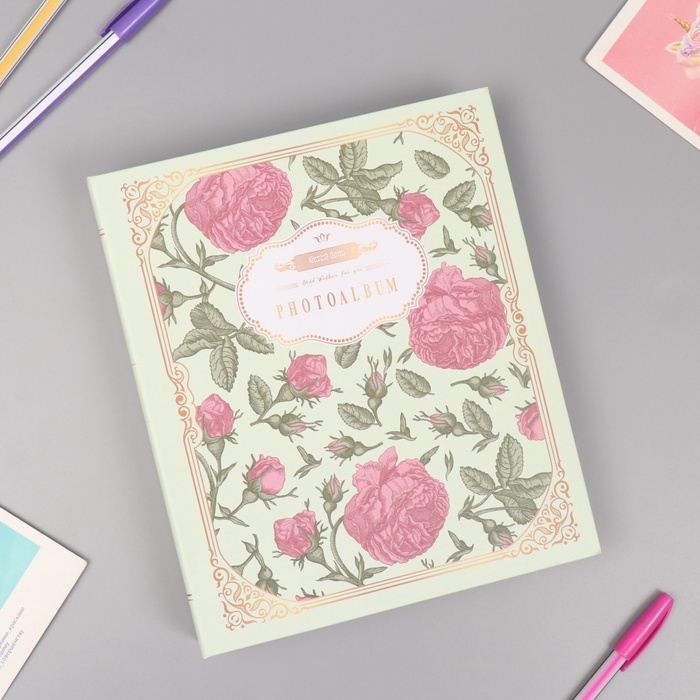 Фотоальбом на 80 фото 10х15 см Фотоальбом на 80 фото 10х15 см "Цветочный прованс" в коробке зелёный 5х19х23 см