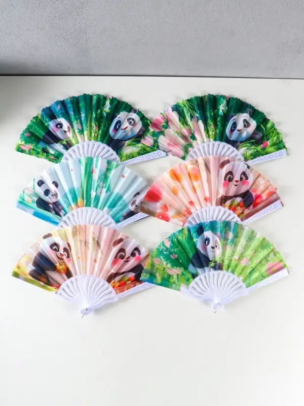 Веер пластик, текстиль  Веер пластик, текстиль "Панда в цветочном саду" МИКС 23 см