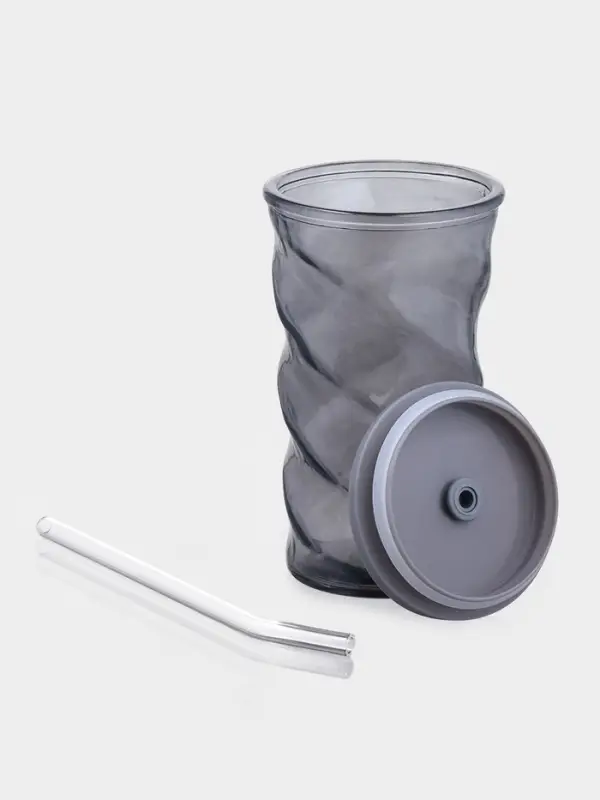 Стакан с трубочкой "Вихрь" 500 мл, 8х8х16 см, силиконовая крышка, черный