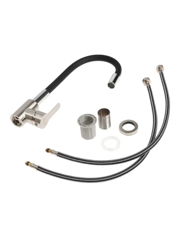 Смеситель для кухни ZEIN Z2751, гибкий излив, картридж 35 мм, нерж. сталь, черный/сатин