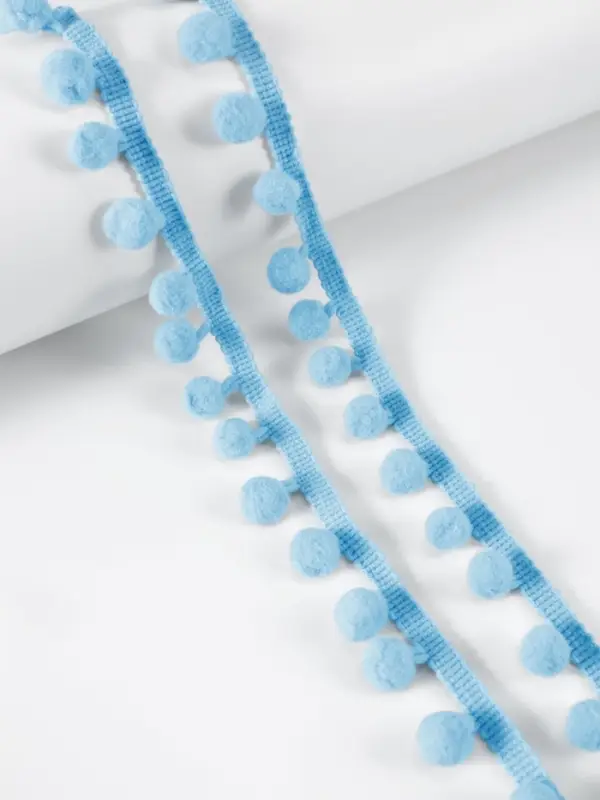 Тесьма декоративная с помпонами, 25 &plusmn; 5 мм, 9.1 &plusmn; 0.5 м, цвет голубой