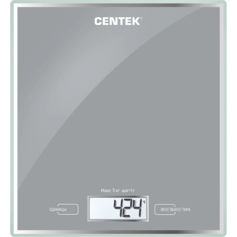 Весы Centek CT-2462 LCD,кухонные,190х200 мм, max 5кг, шаг 1г,серебристый