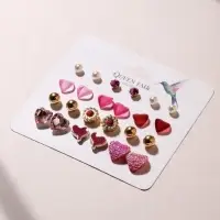 Серьги пусеты 12 пар &laquo;Сердечки&raquo;, свидание, миксы
