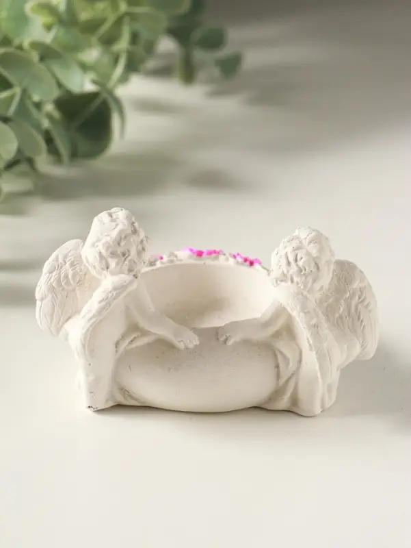 Подсвечник на 1 свечу &laquo;Ангелы с цветами&raquo; 5&times;8&times;7 см, белый с росписью