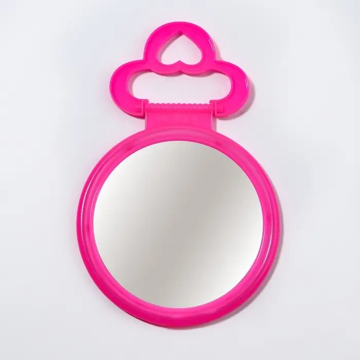 Зеркало настольное, круглое, настенное, 11.5&times;17.8 см, (d=9.5 см), розовое