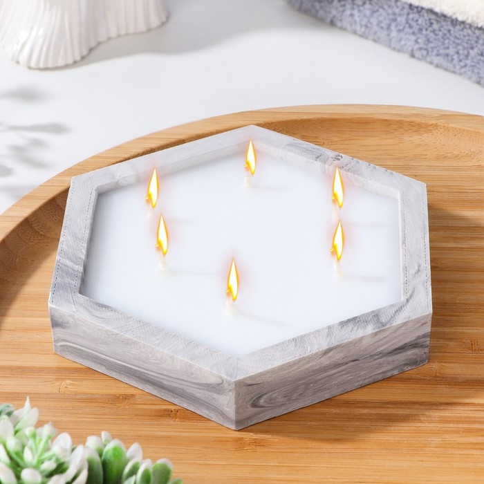 Свеча фигурная ароматическая в бетоне Свеча фигурная ароматическая в бетоне "Шестигранник", 14,5х2 см, белый, жасмин и пачули