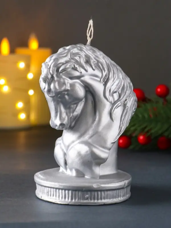 Свеча Символ Года  "Буцефал", лак, 11,3*7,5*8,5, серебро