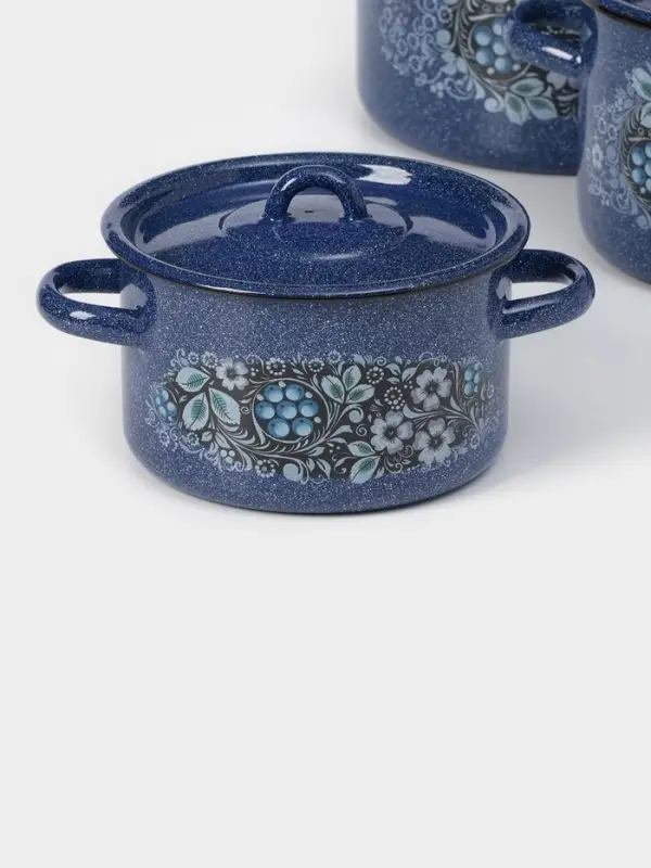 Набор эмалированных кастрюль &laquo;Голубика&raquo;, 3 шт.: 1.5 л, 2.9 л, 4.5 л, синий