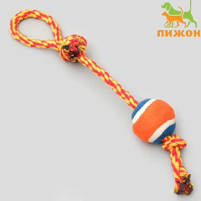 Игрушка тренировочная канатная, до 125 г, до 45 см, с мячом, цвет МИКС