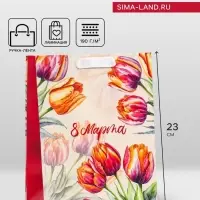 Пакет подарочный вертикальный &laquo;С 8 Марта&raquo;, MS 18&times;23&times;10 см