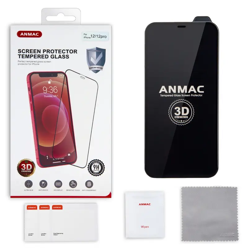 Защитное стекло iPh 12/12 Pro 3D ANMAC черный усиленное Арт.1137125 Защитное стекло iPh 12/12 Pro 3D ANMAC черный усиленное Арт.1137125