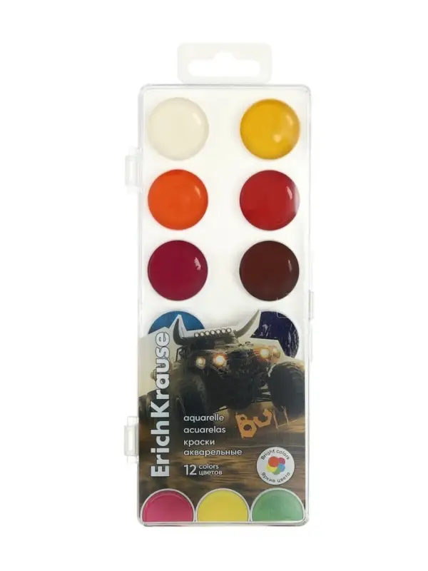 Краски акварельные ErichKrause Road Beast, 12 цветов