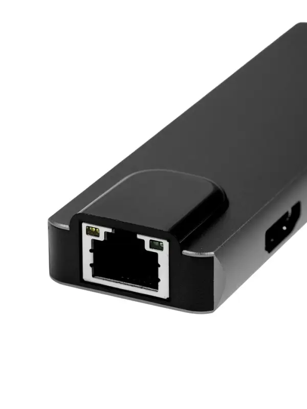 Type-C-разветвитель (HUB), HDMI/USB3.0/USB3.0/RJ45/PD, 60 ВТ, 3 А, кабель 13.5 см, серый