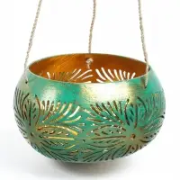 Подсвечник подвесной из кокоса, 14&times;14&times;10 см, голубой с золотым