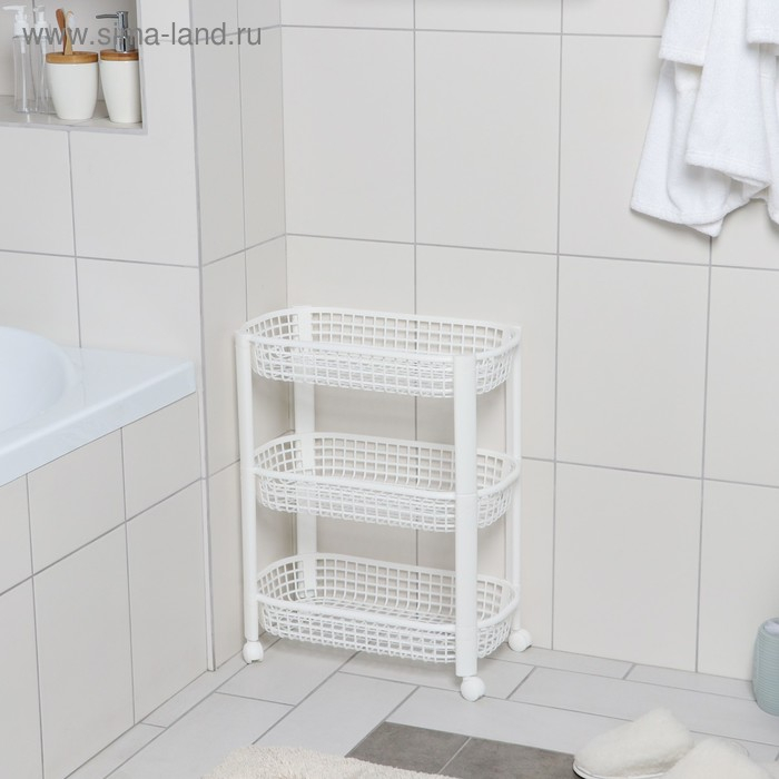 Этажерка напольная 3-х секционная, на колёсиках, цвет белый Этажерка напольная 3-х секционная, на колёсиках, цвет белый
