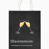 Пакет бумажный подарочный новогодний крафт, &laquo;Шампаньон&raquo;, 27&times;21&times;11 см