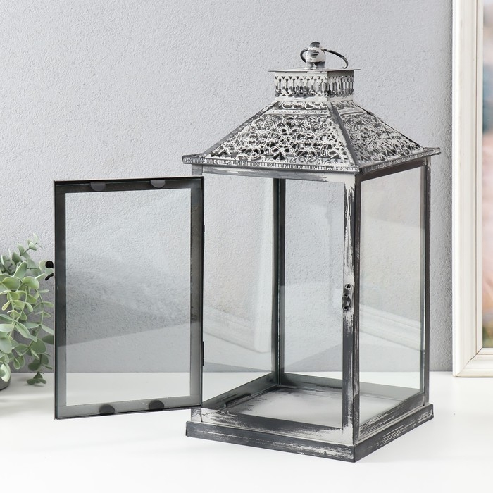 Подсвечник металл фонарь "Кружевные узоры" набор 2 шт 14х14х27 см, 20х20х40 см