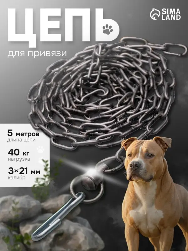 Цепь для привязи собак, 5 м, калибр 3&times;21 мм, черная