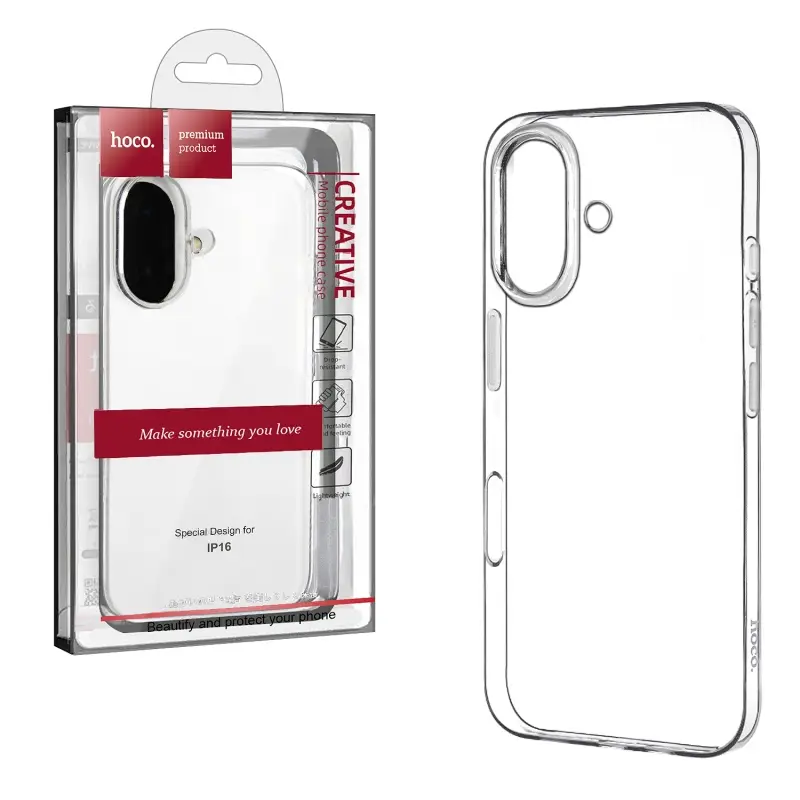 Чехол iPh 16 Hoco TPU прозрачный Чехол iPh 16 Hoco TPU прозрачный