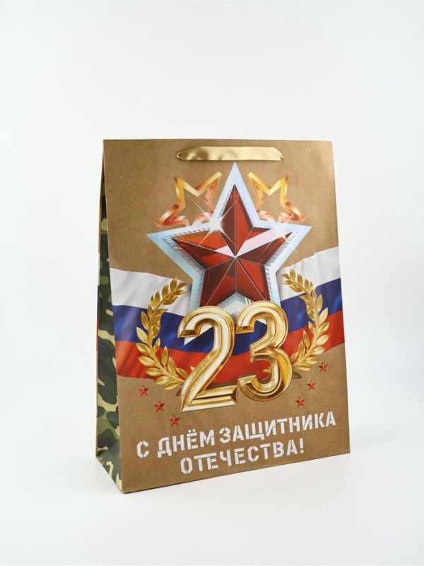 Пакет подарочный крафтовый «23 февраля», L 31 х 11.5 х 40 см Пакет подарочный крафтовый «23 февраля», L 31 х 11.5 х 40 см