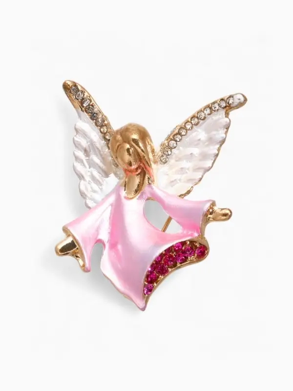 Брошь &laquo;Ангелок&raquo;, бело-розовая в золоте