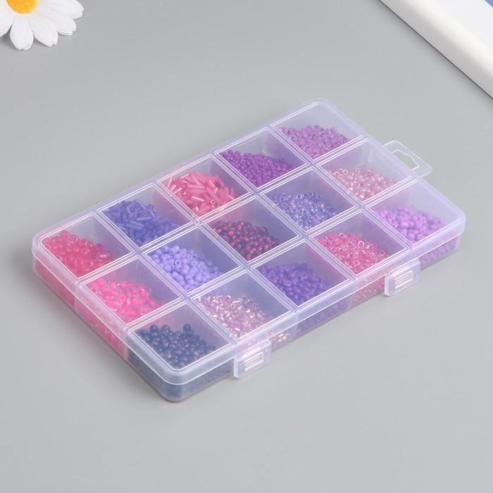 Бисер стекло 6/0, 8/0, 12/0 в шкатулке  Бисер стекло 6/0, 8/0, 12/0 в шкатулке "Фиолетовый" стеклярус 15,5х9,5х1,6 см