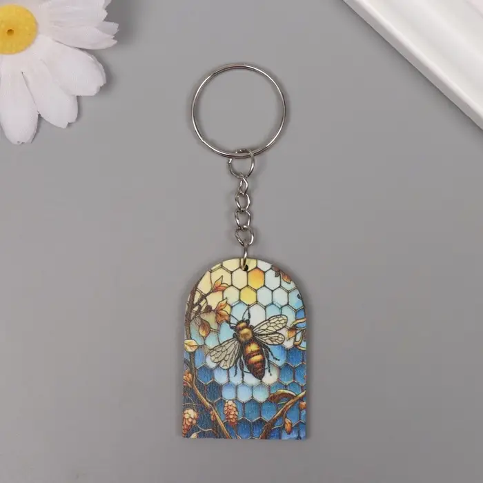Брелок дерево  Брелок дерево "Пчела и соты. Витраж" 4,4х3х0,3 см