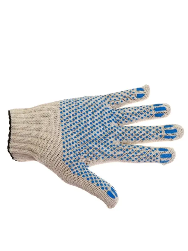 Перчатки рабочие, хб, вязка 7 класс, 4 нити, размер 9, с ПВХ точками, белые