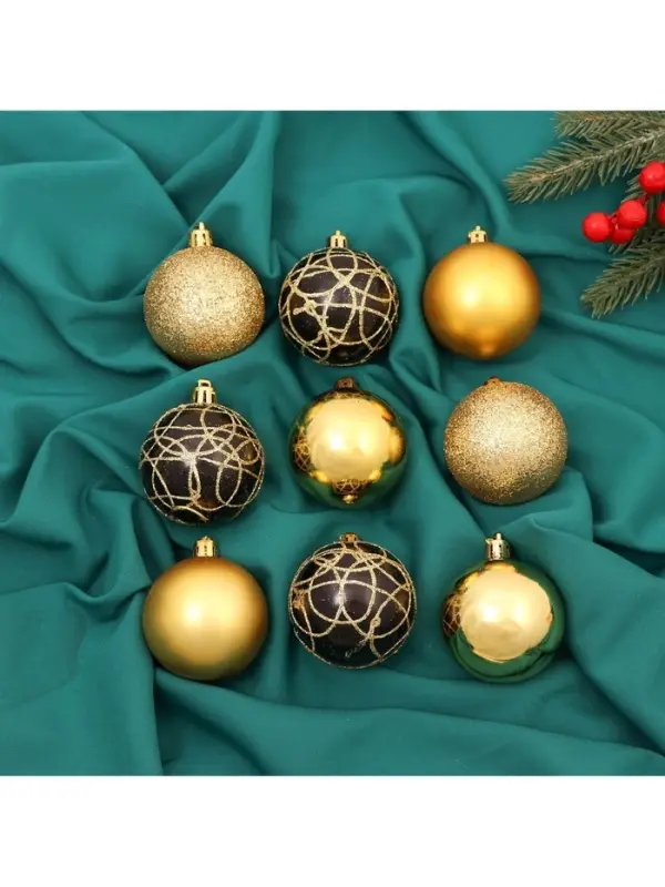 Ёлочные игрушки &laquo;Авива&raquo;, шары новогодние, d=6 см, набор 9 шт., золотистый