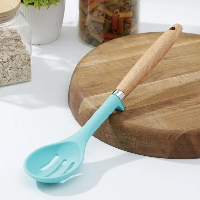 Ложка кулинарная с прорезями Доляна «Лагуна», 29 см, цвет голубой Ложка кулинарная с прорезями Доляна «Лагуна», 29 см, цвет голубой