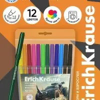 Фломастеры ErichKrause Road Beast, 12 цветов, в футляре с европодвесом