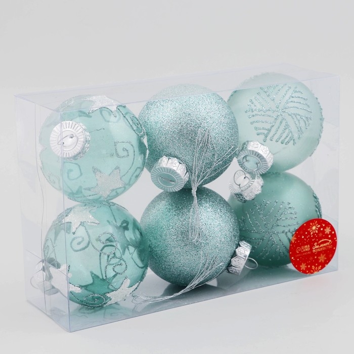 Набор шаров пластик d-8 см, 6 шт Набор шаров пластик d-8 см, 6 шт "Ночка" геометрия узор, зелёный