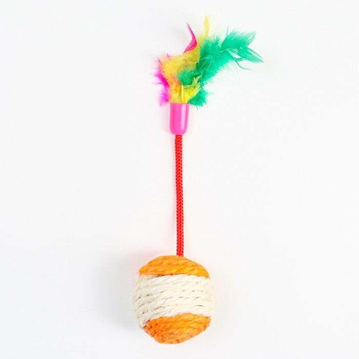 Шар-погремушка сизалевый с перьями, 4.5 см, оранжевый Шар-погремушка сизалевый с перьями, 4.5 см, оранжевый