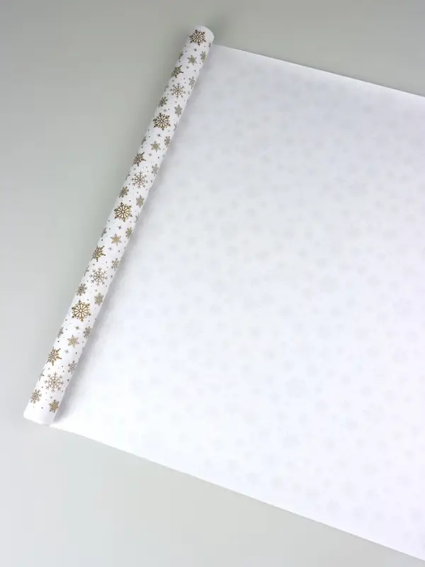 Бумага упаковочная крафт, Бумага упаковочная крафт, "Снежинки", на белом 75гр/м² 0,72 х 10 м
