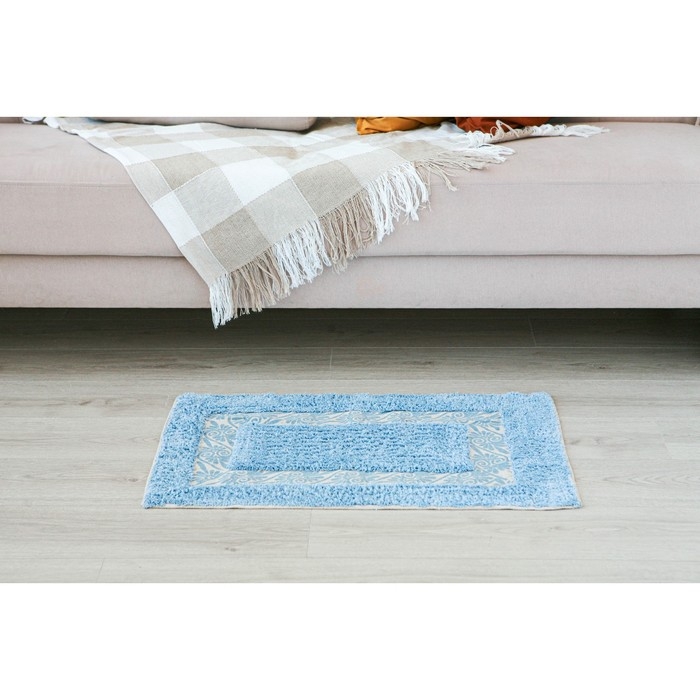 Коврик для дома Доляна «Вензель», 50×80 см, цвет голубой