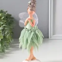 Сувенир полистоун "Девочка-фея с цветком в волосах, в зелёной юбке" 6,5х5,7х21,5 см