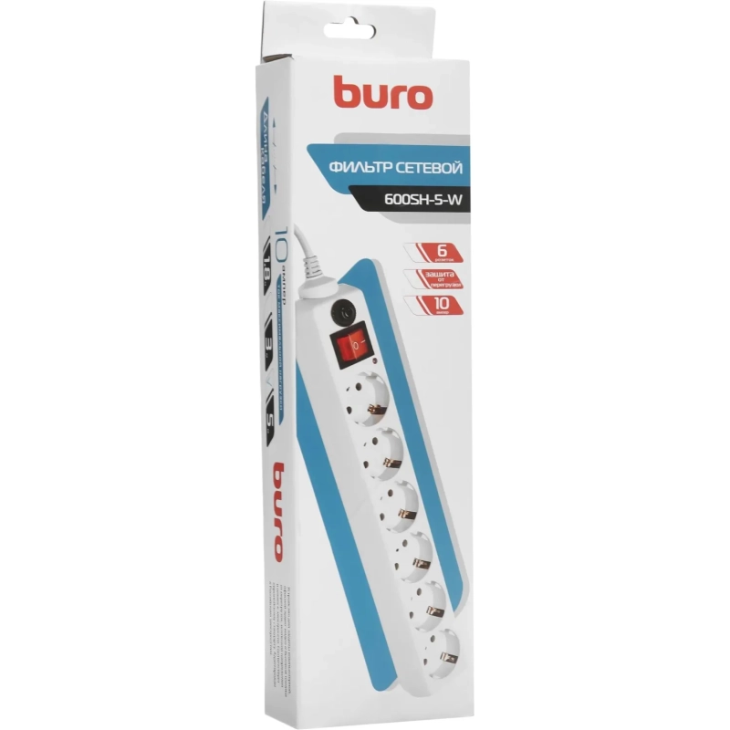 Сетевой фильтр Buro 600SH-5-W 5м (6 розеток) белый